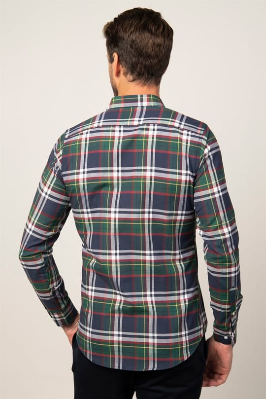 Erkek Slim Fit Dar Kesim Uzun Kollu Pamuklu Kolay Ütü Kareli Düğmeli Yaka Gömlek