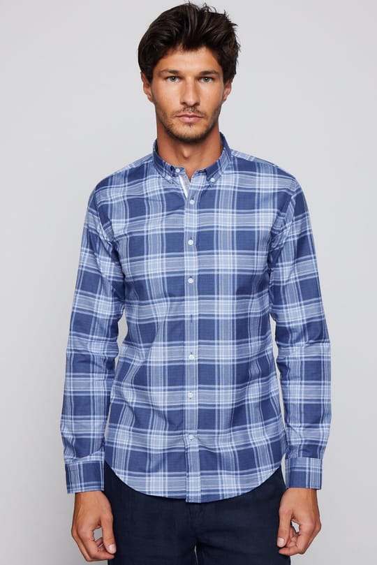 Slim Fit Kareli Pamuklu Kolay Ütü Erkek Gömlek