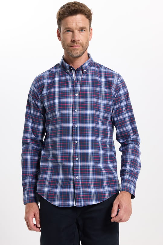 Erkek Slim Fit Dar Kesim Uzun Kollu Pamuklu Kolay Ütülenebilir Kareli Düğmeli Yaka Gömlek