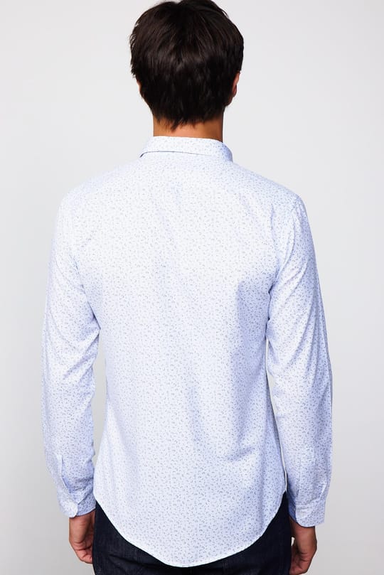 Slim Fit Uzun Kollu Dar Kesim Desenli Pamuklu Kolay Ütülenebilir Beyaz Erkek Gömlek