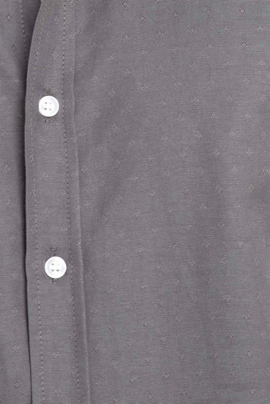 Slim Fit Uzun Kollu Oxford Doku Armürlü Biyeli Erkek Gri Gömlek