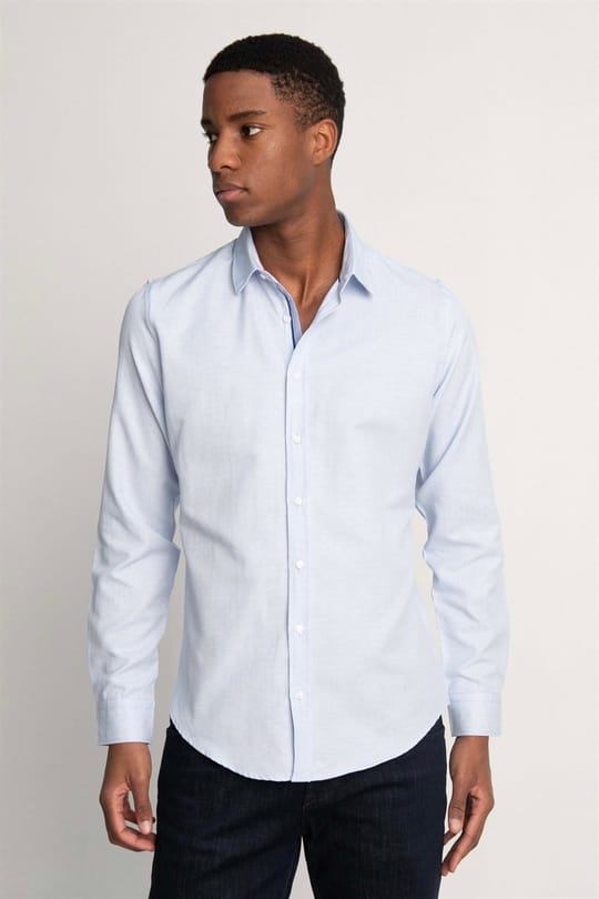 Slim Fit Uzun Kol Oxford Doku Armürlü Biyeli Erkek Gömlek