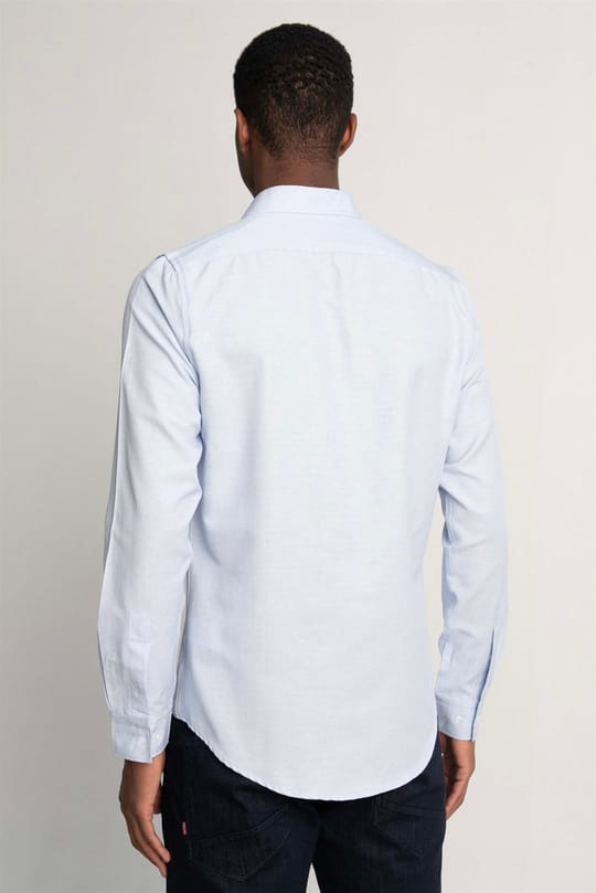 Slim Fit Uzun Kollu Oxford Doku Armürlü Biyeli Erkek Mavi Gömlek