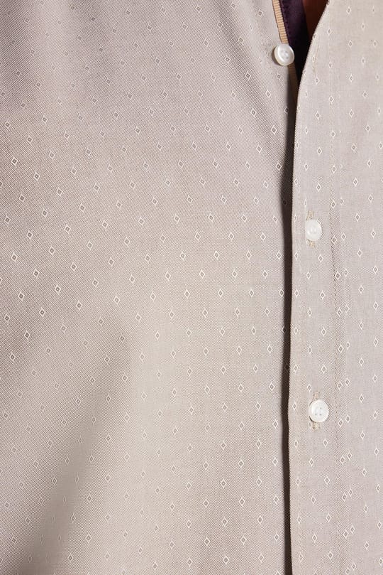 Slim Fit Uzun Kollu Oxford Doku Armürlü Biyeli Erkek Krem Gömlek