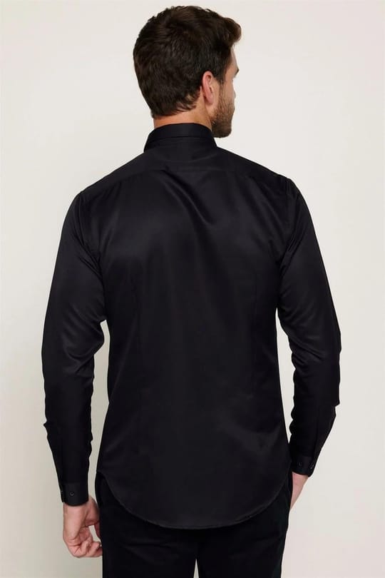 2li Paket Siyah-Beyaz Slim Fit Kolay Ütü Teri Emen Nefes Alan Doku Dört Mevsim Erkek Gömlek