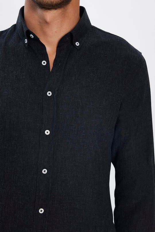 Slim Fit Uzun Kollu Düğmeli Yaka Kışlık Yün Viskon Düz Gömlek