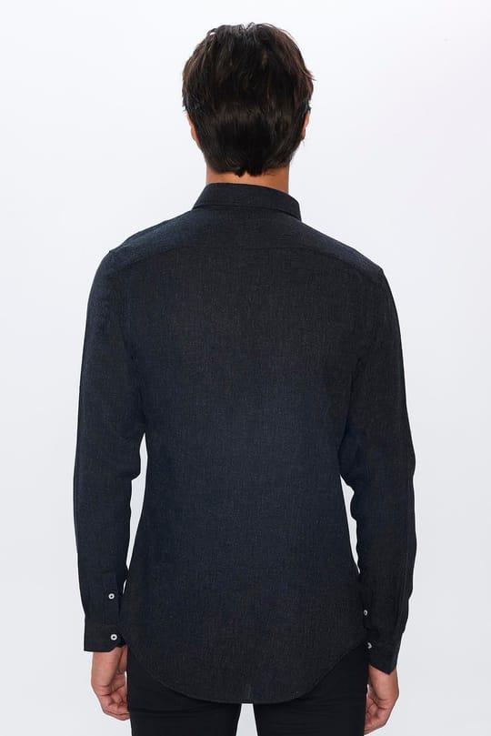 Slim Fit Uzun Kollu Düğmeli Yaka Kışlık Yün Viskon Düz Gömlek