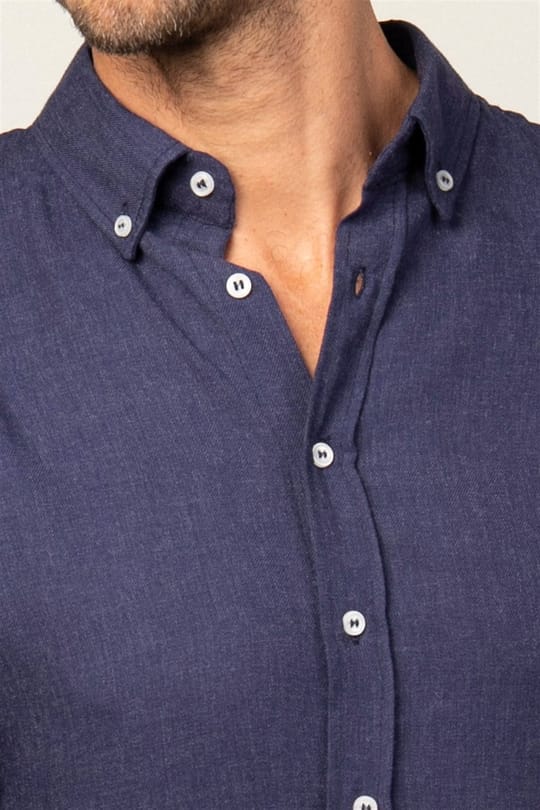 Slim Fit Uzun Kollu Düğmeli Yaka Kışlık Yün Viskon Düz Gömlek