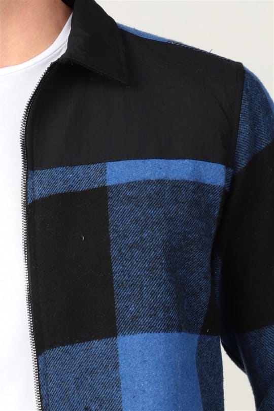 Slim Fit Uzun Kollu Kışlık Oduncu Fermuarlı Parçalı Erkek Gömlek