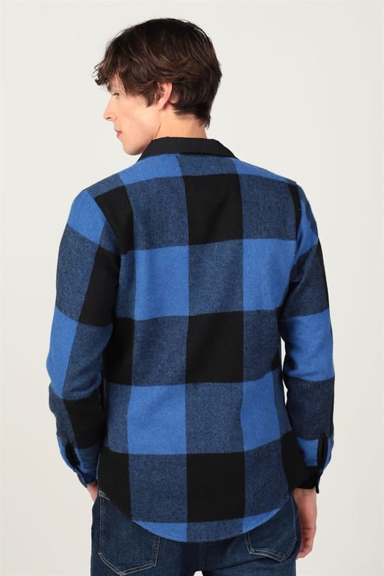 Slim Fit Uzun Kollu Kışlık Oduncu Fermuarlı Parçalı Erkek Gömlek