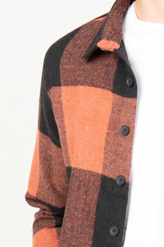 Slim Fit Uzun Kollu Kareli Tek Cepli Kışlık Oduncu Erkek Siyah Gömlek
