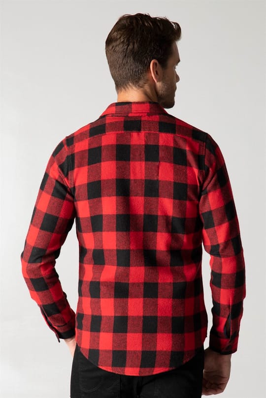 Slim Fit Uzun Kollu Kışlık Oduncu Kareli Erkek Kırmızı Gömlek