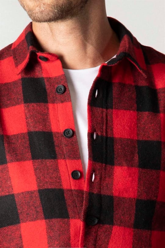 Slim Fit Uzun Kollu Kışlık Oduncu Kareli Erkek Kırmızı Gömlek
