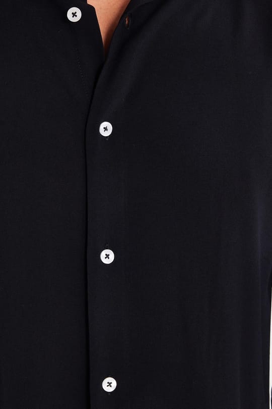 Slim Fit Uzun Kollu Dar Kesim Dökümlü Viskon Şık Erkek Siyah Gömlek