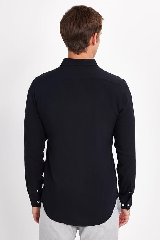 Slim Fit Uzun Kollu Dar Kesim Dökümlü Viskon Şık Erkek Siyah Gömlek