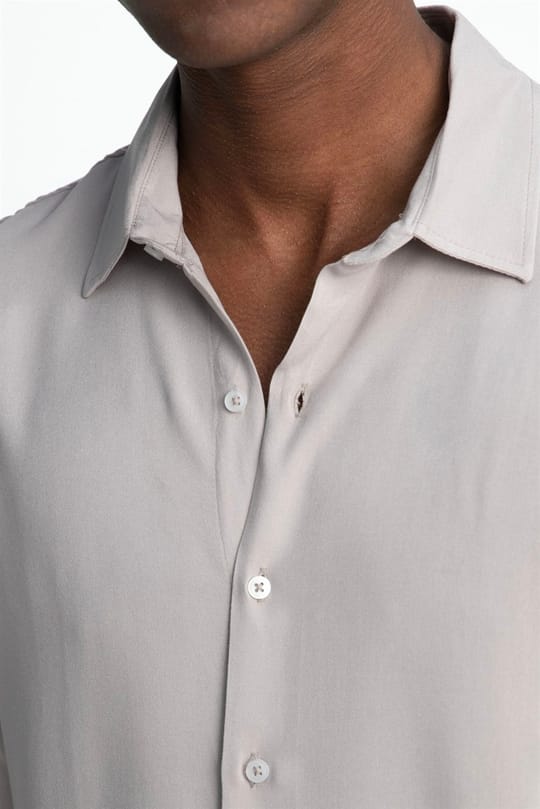 Slim Fit Uzun Kollu Dar Kesim Dökümlü Viskon Şık Erkek Taş Gömlek