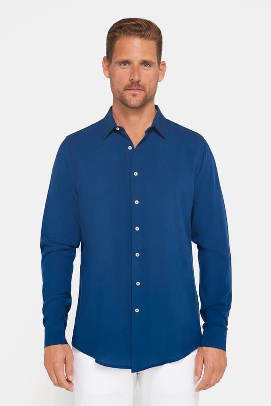 Slim Fit Uzun Kollu Dar Kesim Dökümlü Viskon Şık Erkek Lacivert Gömlek