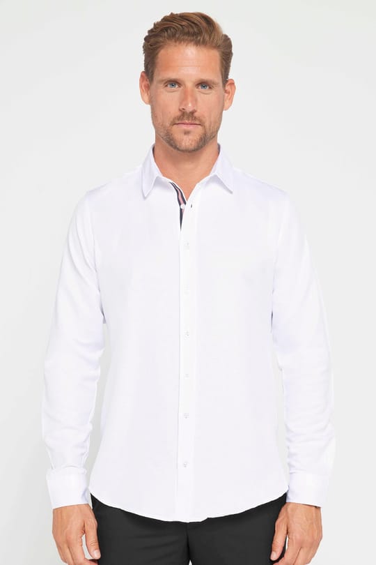 Slim Fit Uzun Kollu Oxford Doku Biyeli Erkek Beyaz Gömlek