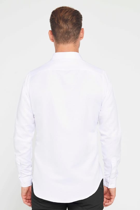 Slim Fit Uzun Kollu Oxford Doku Biyeli Erkek Beyaz Gömlek