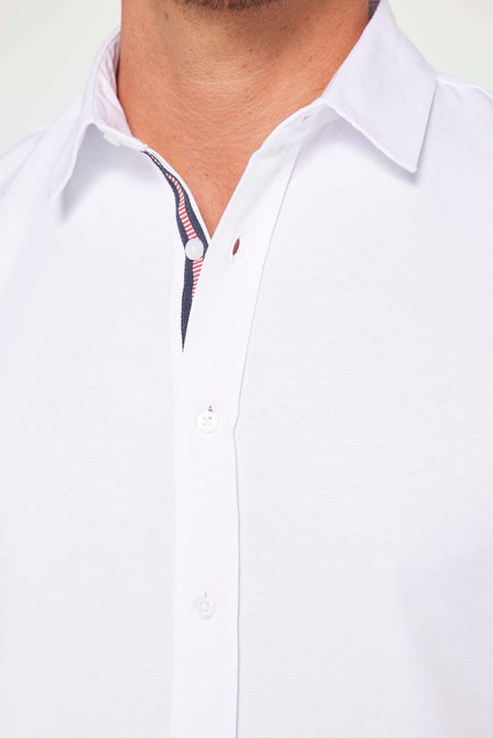 Slim Fit Uzun Kollu Oxford Doku Biyeli Erkek Beyaz Gömlek
