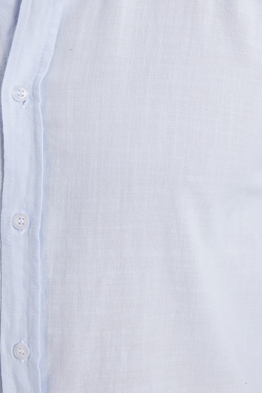 Erkek Slim Fit Dar Kesim %100 Pamuk Keten Doku Düğmeli Yaka Mavi Gömlek