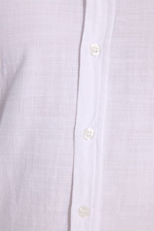 Erkek Slim Fit Dar Kesim %100 Pamuk Keten Doku Düğmeli Yaka Beyaz Gömlek