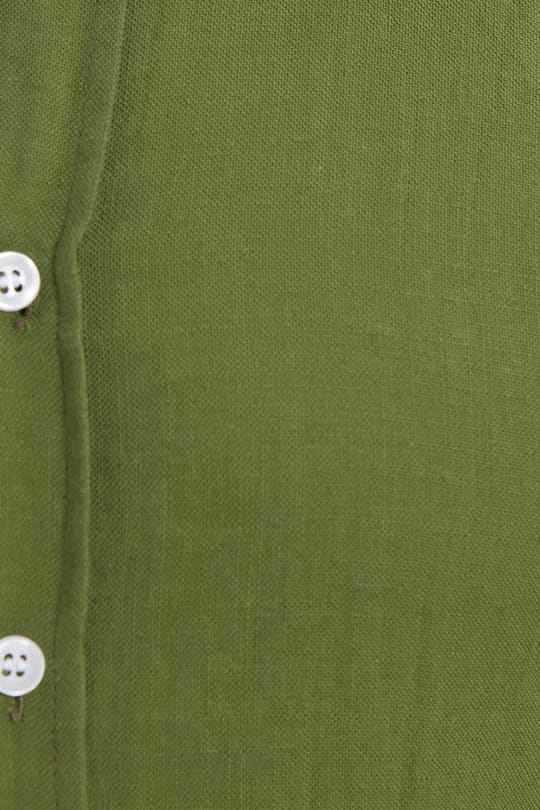 Erkek Slim Fit Dar Kesim %100 Pamuk Keten Doku Düğmeli Yaka Haki Gömlek