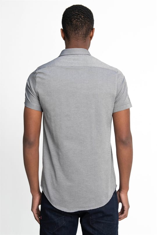 Erkek Slim Fit Dar Kesim Kısa Kollu Pamuklu Oxford Doku Kolay Ütülenebilir Gri Düğmeli Yaka Gömlek