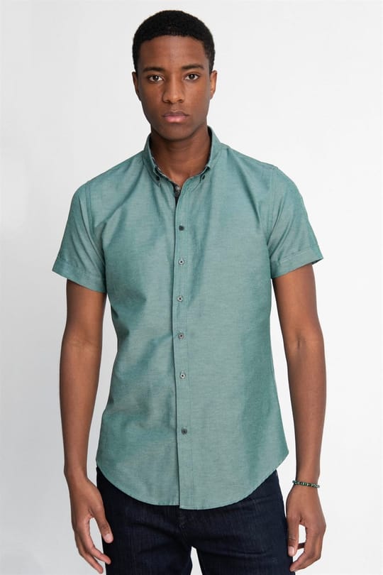 Slim Fit Kısa Kol Düğmeli Yaka Poplin Oxford Erkek Gömlek