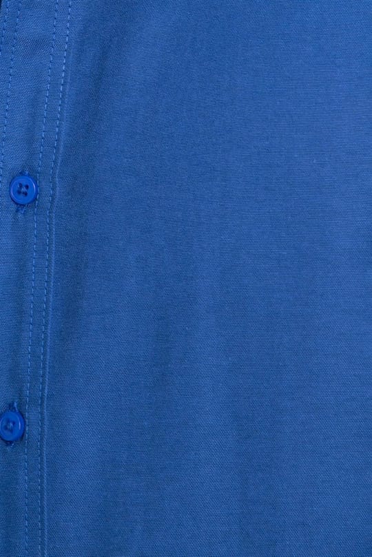 Erkek Slim Fit Dar Kesim Kısa Kollu Pamuklu Oxford Doku Sax Mavi Düğmeli Yaka Gömlek