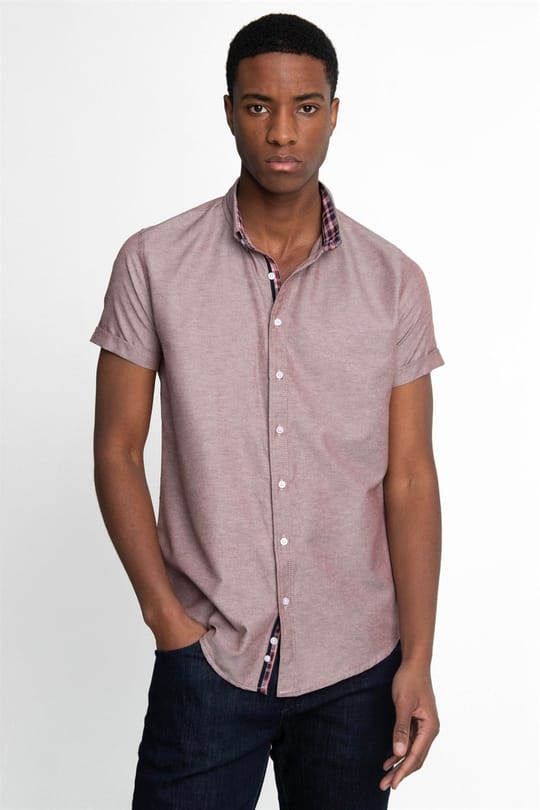 Slim Fit Kısa Kol Düğmeli Yaka Poplin Oxford Erkek Gömlek