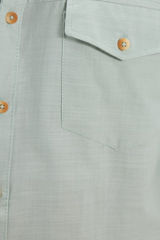 Erkek Slim Fit Dar Kesim %100 Pamuk Keten Doku Çift Cep Spor Yaka Yeşil Gömlek