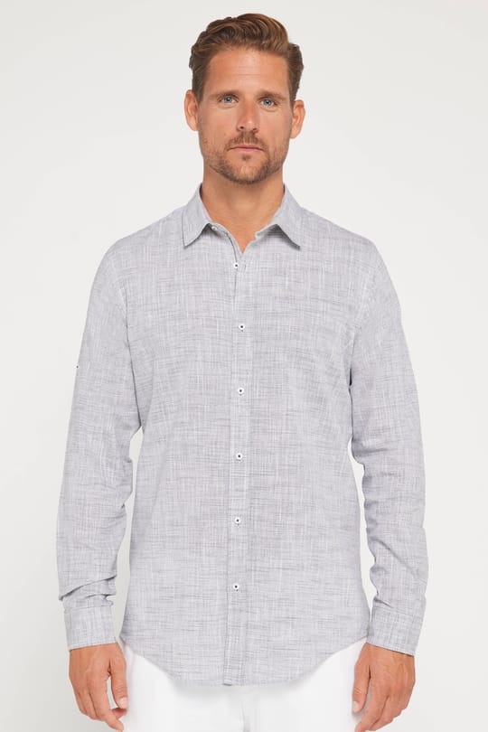 Erkek Slim Fit Dar Kesim Uzun Kollu %100 Pamuk Keten Doku Apoletli Gri Gömlek