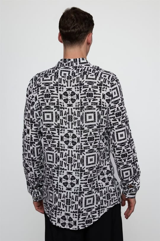 Slim Fit Uzun Kollu Dar Kesim Baskılı Desen Viskon Spor Erkek Gömlek