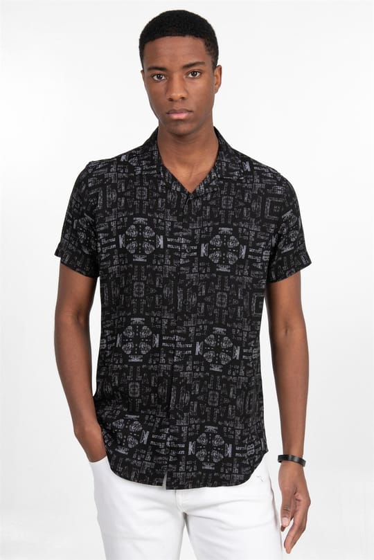Slim Fit Dar Kesim Kısa Kollu Apaş Yaka Viskon Erkek Spor Gömlek