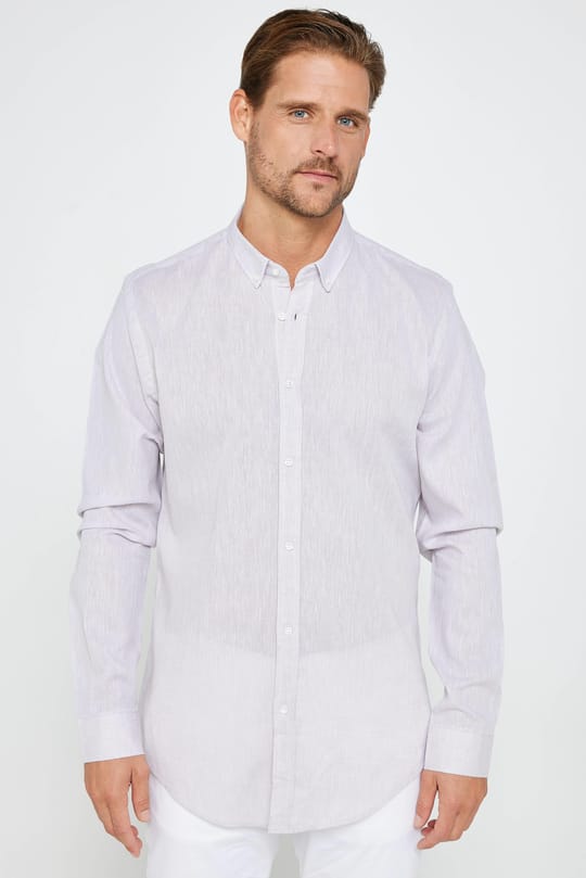Erkek Slim Fit Dar Kesim Uzun Kollu Keten Premium Seri Düğmeli Yaka Spor Kum Renk Gömlek