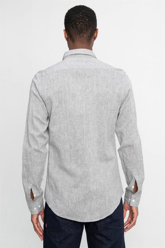 Erkek Slim Fit Dar Kesim Uzun Kollu Keten Premium Seri Düğmeli Yaka Spor Haki Gömlek
