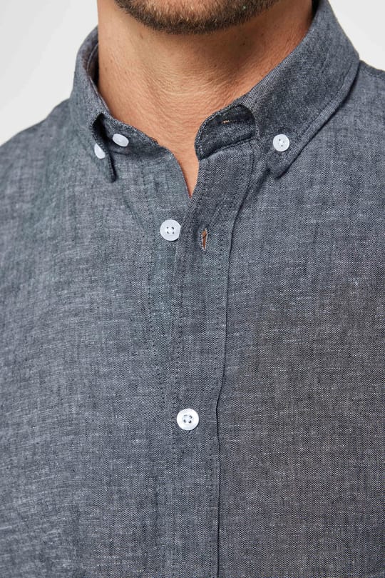 Erkek Slim Fit Dar Kesim Uzun Kollu Keten Premium Seri Düğmeli Yaka Spor Antrasit Gömlek