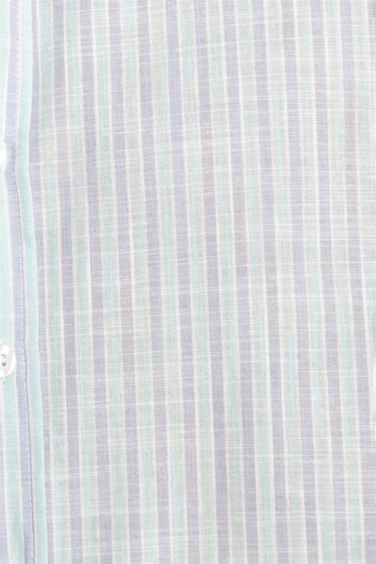 Erkek Slim Fit Dar Kesim Uzun Kollu %100 Pamuk Keten Doku Düğmeli Yaka Çizgili Yeşil Gömlek