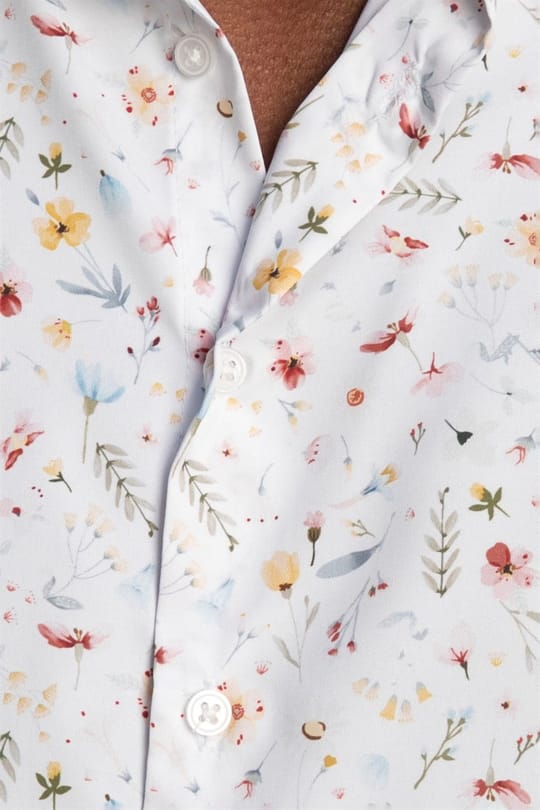 Slim Fit Dar Kesim Uzun Kol Likralı Baskılı Yüksek Yaka Erkek Gömlek