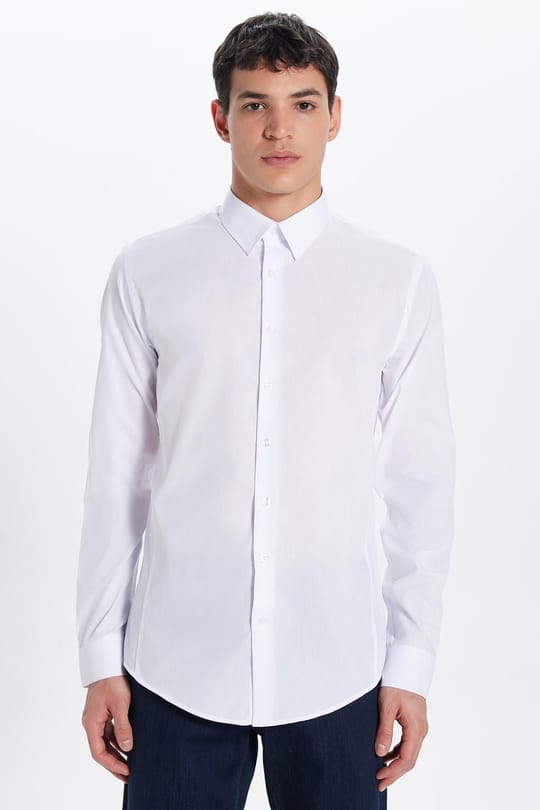 Erkek Slim Fit Dar Kesim Düz Beyaz Gömlek