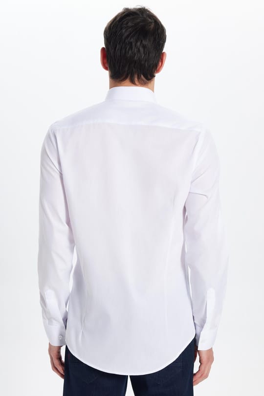 Erkek Slim Fit Dar Kesim Düz Beyaz Gömlek