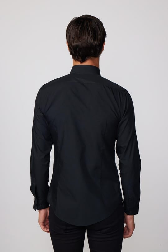 Erkek Slim Fit Dar Kesim Düz Siyah Gömlek