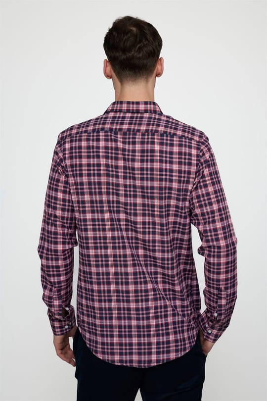 Slim Fit Uzun Kollu Düğmeli Yaka Pamuklu Ekose Spor Erkek Çok Renkli Gömlek