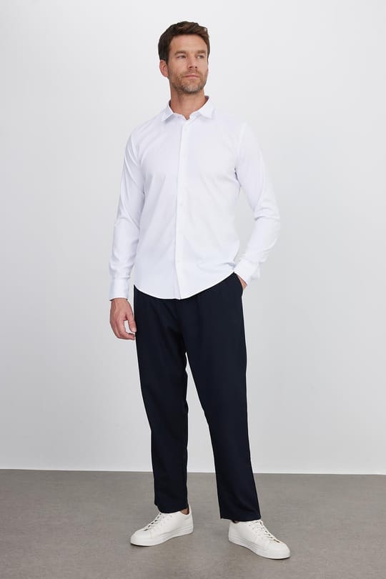Slim Fit Uzun Kollu Likralı Düz Stretch Beyaz Erkek Gömlek