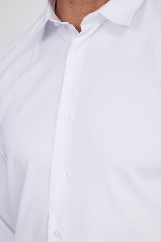 Slim Fit Uzun Kollu Likralı Düz Stretch Beyaz Erkek Gömlek