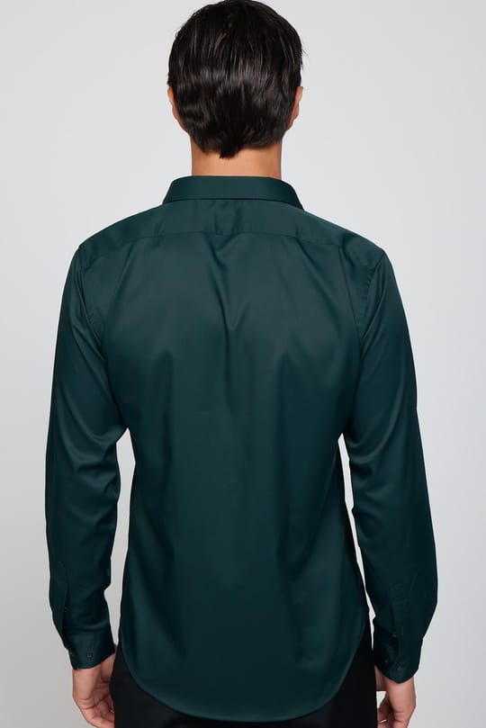 Slim Fit Uzun Kollu Likralı Düz Stretch Yeşil Erkek Gömlek