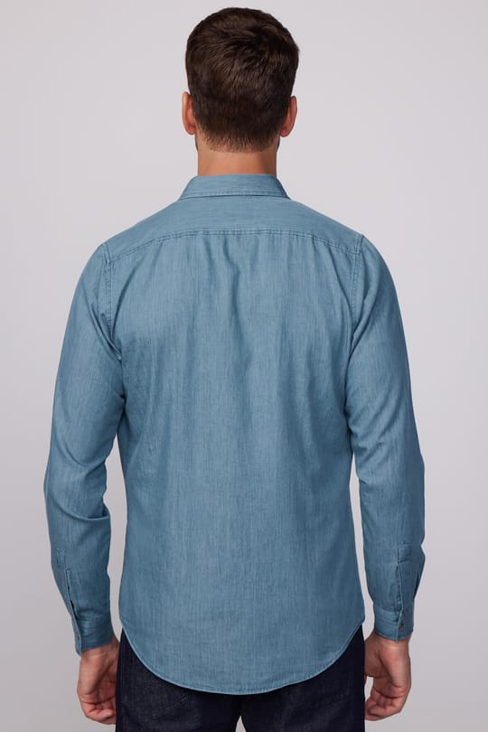 Slim Fit Uzun Kollu Çift Cep Çıtçıtlı Denim Kot Petrol Rengi Erkek Gömlek