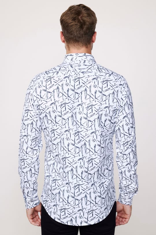 Slim Fit Uzun Kollu Likralı Baskılı Erkek Gömlek