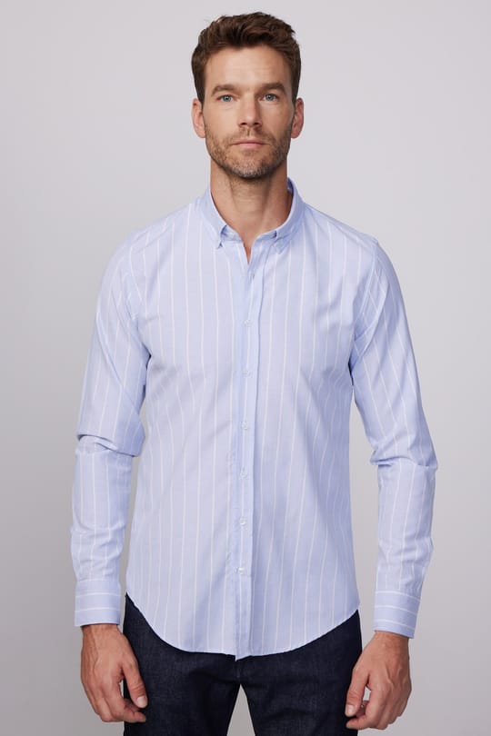 Slim Fit Uzun Kol Çizgili Yaka Düğmeli Erkek Gömlek
